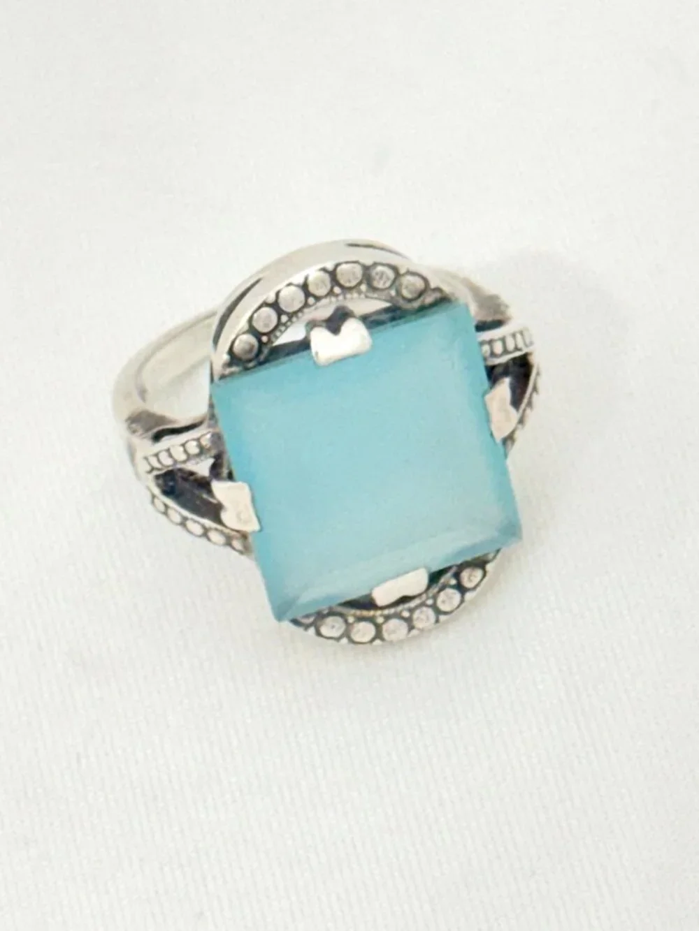 Nicky Butler Sterling Silver Chalcedony Deco Arch Ring Size 10 with Box